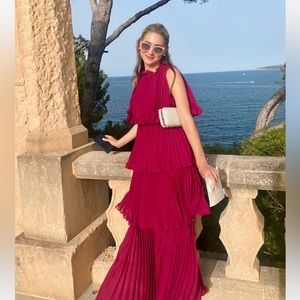 Magenta Maxi Plisse Dress